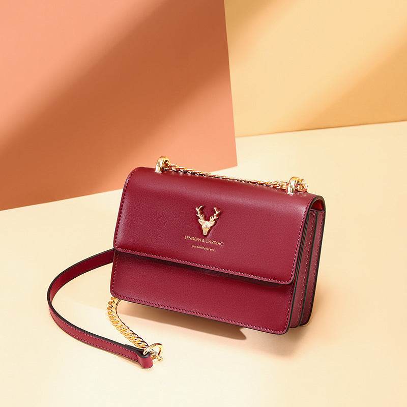 Cowhide chain deer head leather shoulder crossbody bag for women