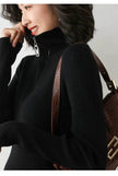 Women Autumn Winter Slim Fit High neck Half zip Knitted sweater Top