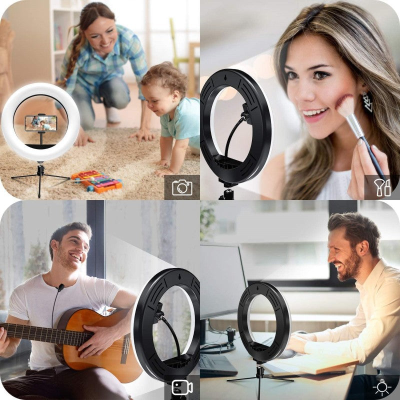 10-inch LED Ring Light, 120 LEDs, 2900-6500K, USB Powered, Phone Holder and Tripod Options
