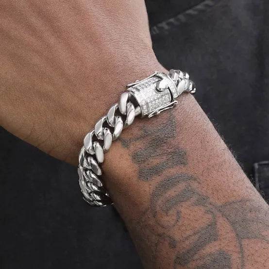Men's Cuban Link Chain Titanium Steel Silver Bracelet