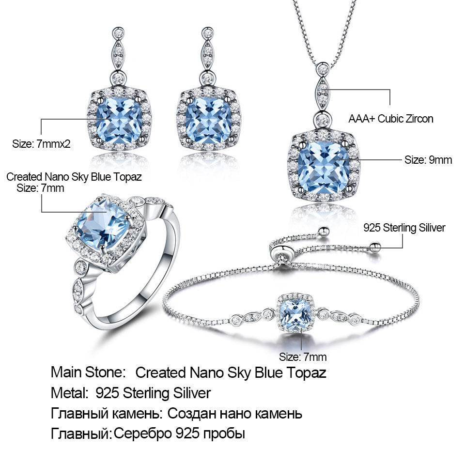 Blue Topaz Birthstone Set – 925 Sterling Silver Jewelry - 4 Piece Set