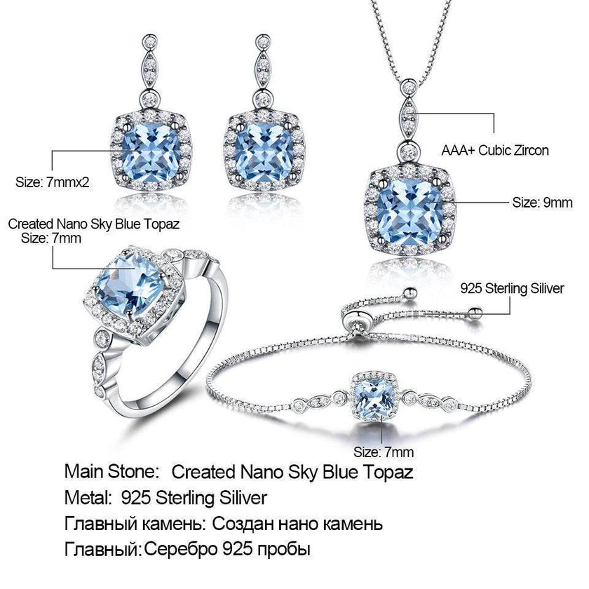 Blue Topaz Birthstone Set – 925 Sterling Silver Jewelry - 4 Piece Set