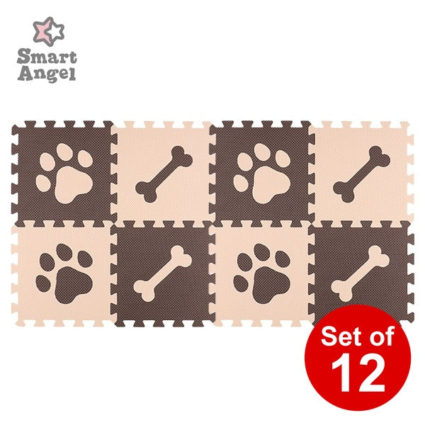 [ ケース販売 ]  SmartAngel  抗菌くみあわせマット 8枚入り（ブラウン&ベージュ:DOG）×12個入 [西松屋]【日本出荷】