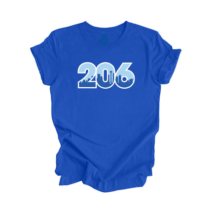 206 Seattle Washington USA Area Code City Skyline Gift - Unisex T-Shirt - Inspired X