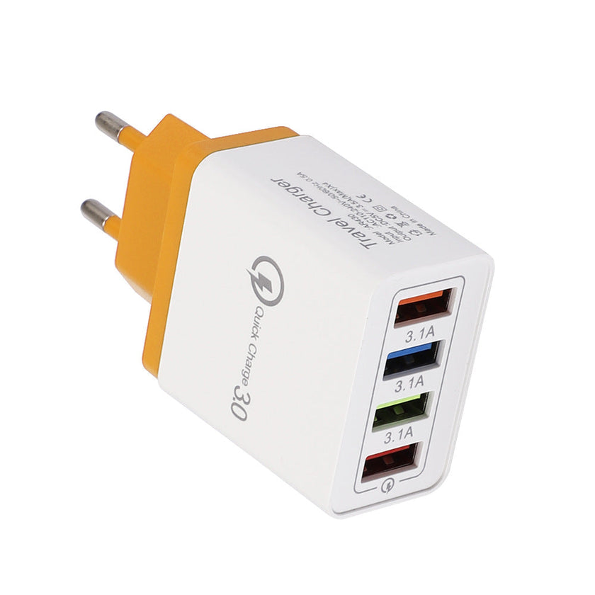 4-Port USB Wall Charger with Quick Charge 3.0 – EU, UK & US Plug | Multi-Colour