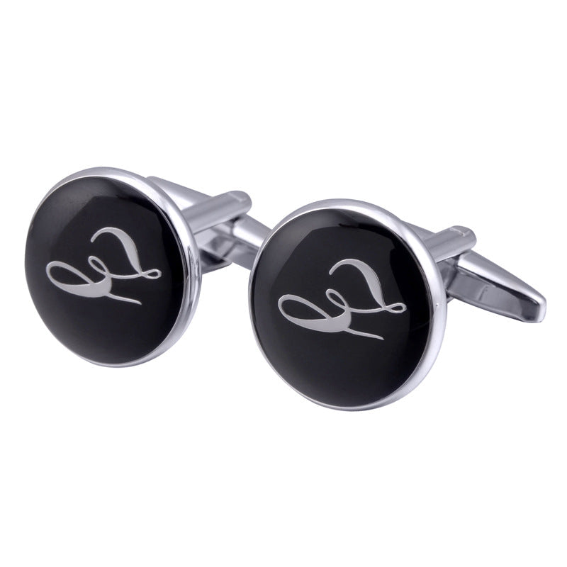 Men's Black Round Enamel Initial Letter Cufflinks – Brass & Crystal Formal Cufflinks A–Y | Canada & USA