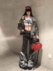 Retro Distressed Pants Leg Stitching Edging Skinny Baggy Jeans Pant For Women