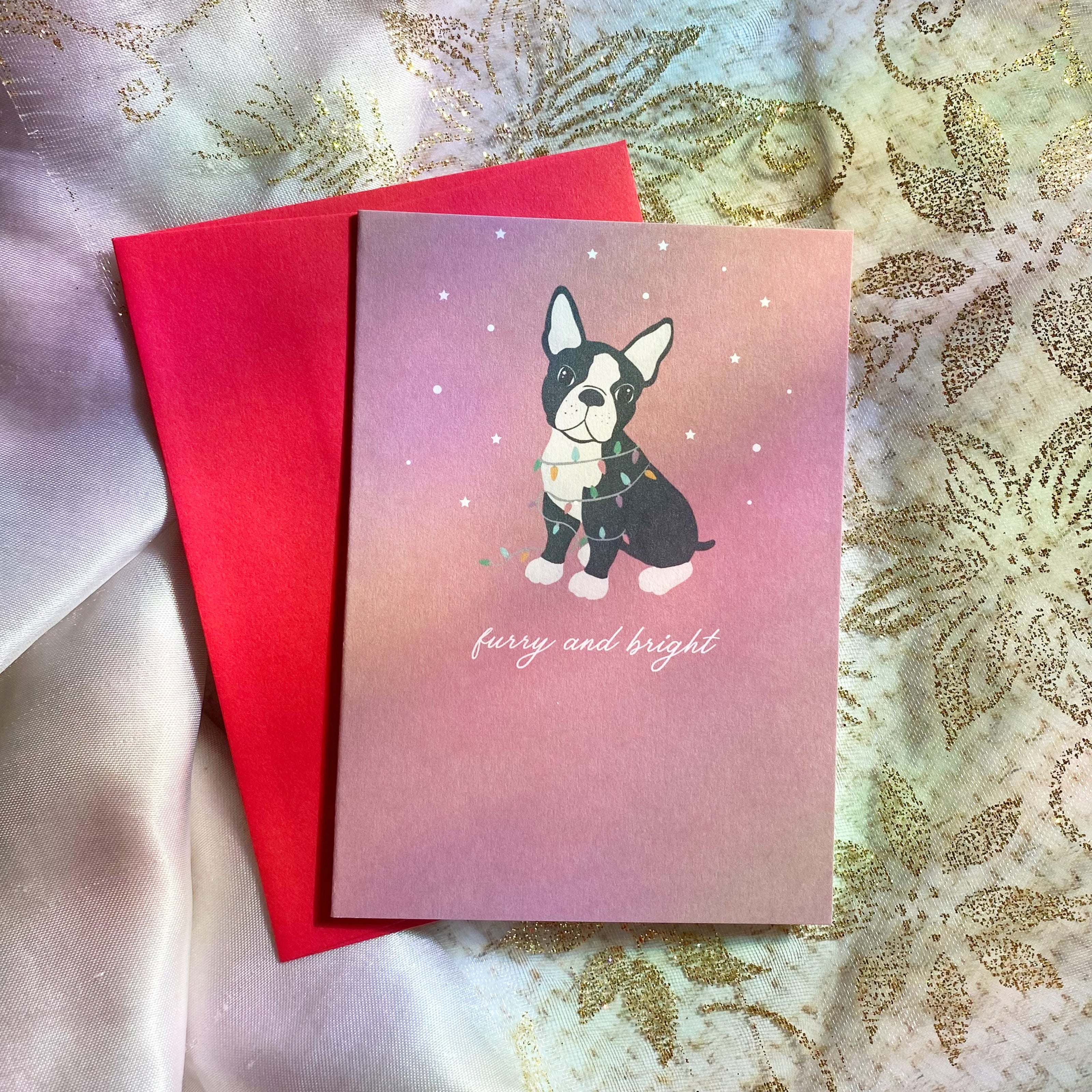 Furry and Bright Dog | Boston Terrier | Mini Greeting Card