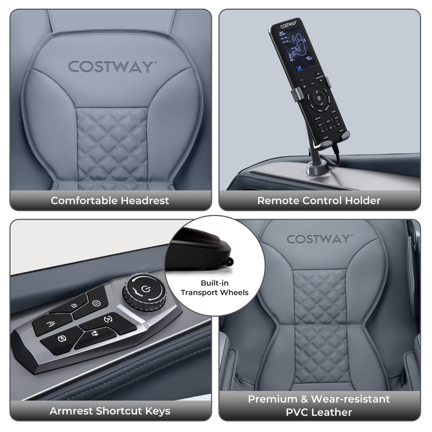 Mega Sale-Costway-Premium 3 Level Zero Gravity Full SL Track, Massage Chair With Heat- Dual Foot Rollers-Intelligent Body Scan With Shiatsu Rollers-JL10029WL