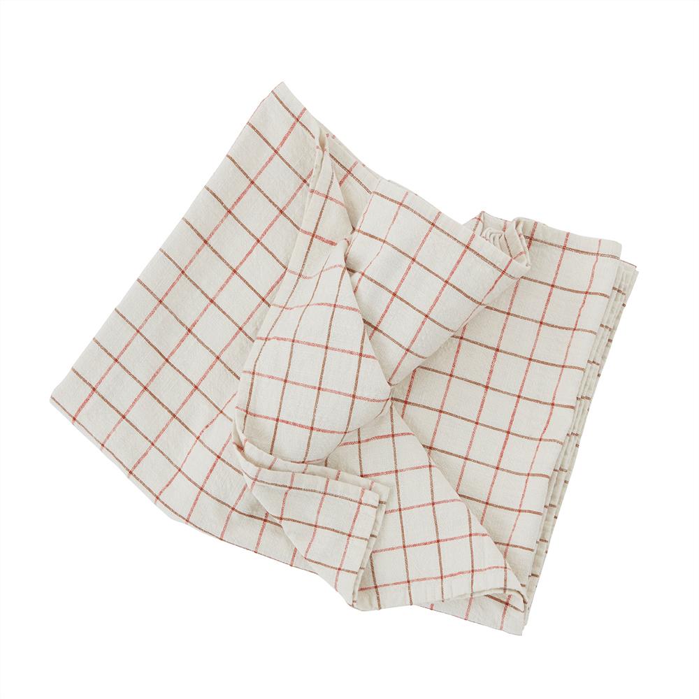Grid Tablecloth Offwhite / Red - 260x140 cm