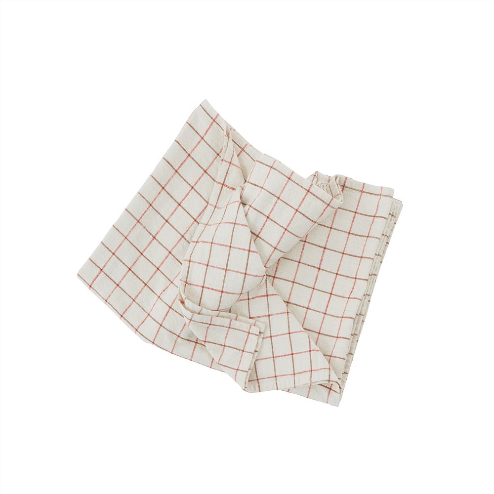 Grid Tablecloth Offwhite / Red - 200x140 cm