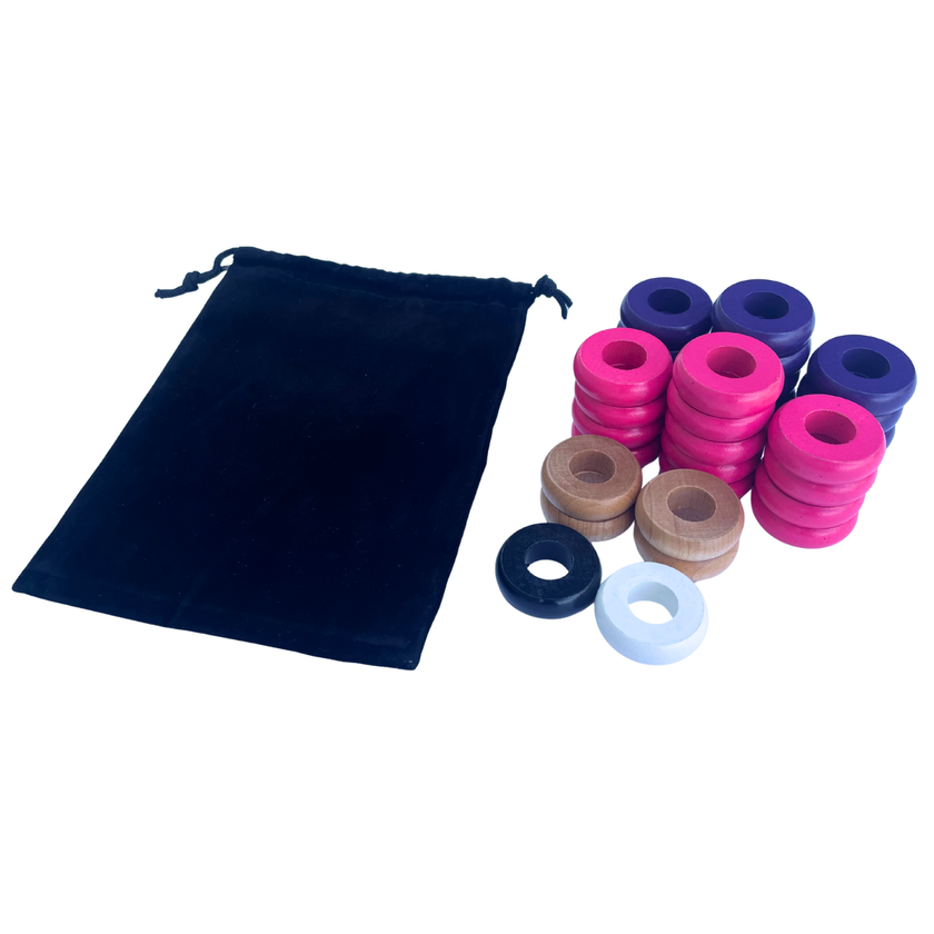 32 Purple and Pink Carrom / Pichenotte Rings - (Purple / Pink / Natural / Black / White) - Anneaux De Pichenottes - Game Accessories / Accessoires De Jeu