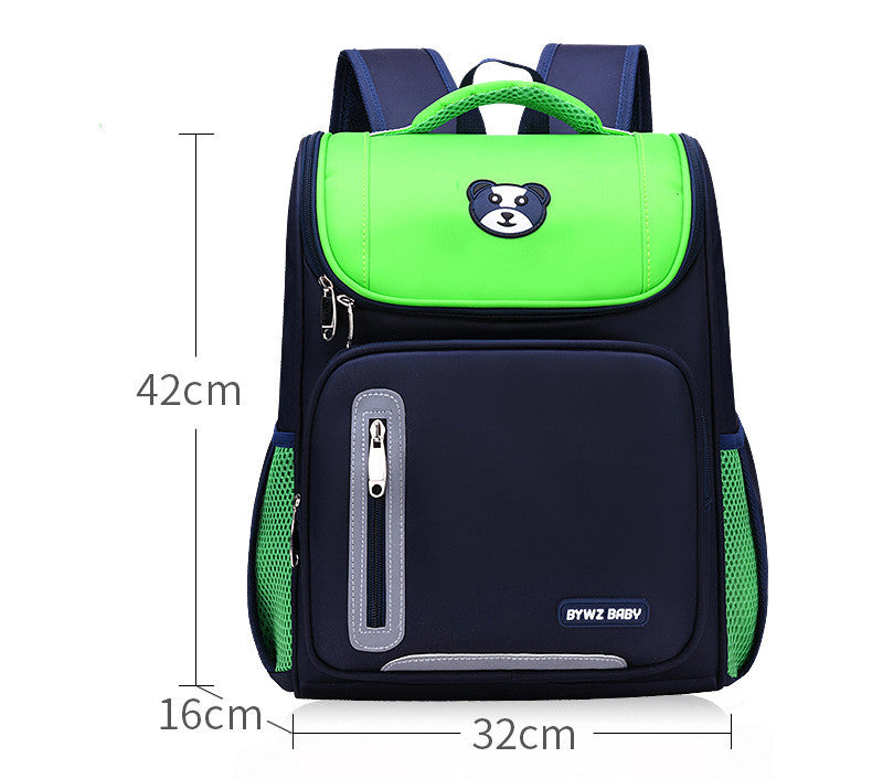 Kids Colour-Contrast Nylon School Backpack – Lightweight Children's Bag with Panda Patch (Blue, Red, Green)