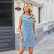 Women's Sleeveless Denim Dress with Pockets – Casual Button Summer Jean Dress
