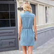 Women's Sleeveless Denim Dress with Pockets – Casual Button Summer Jean Dress