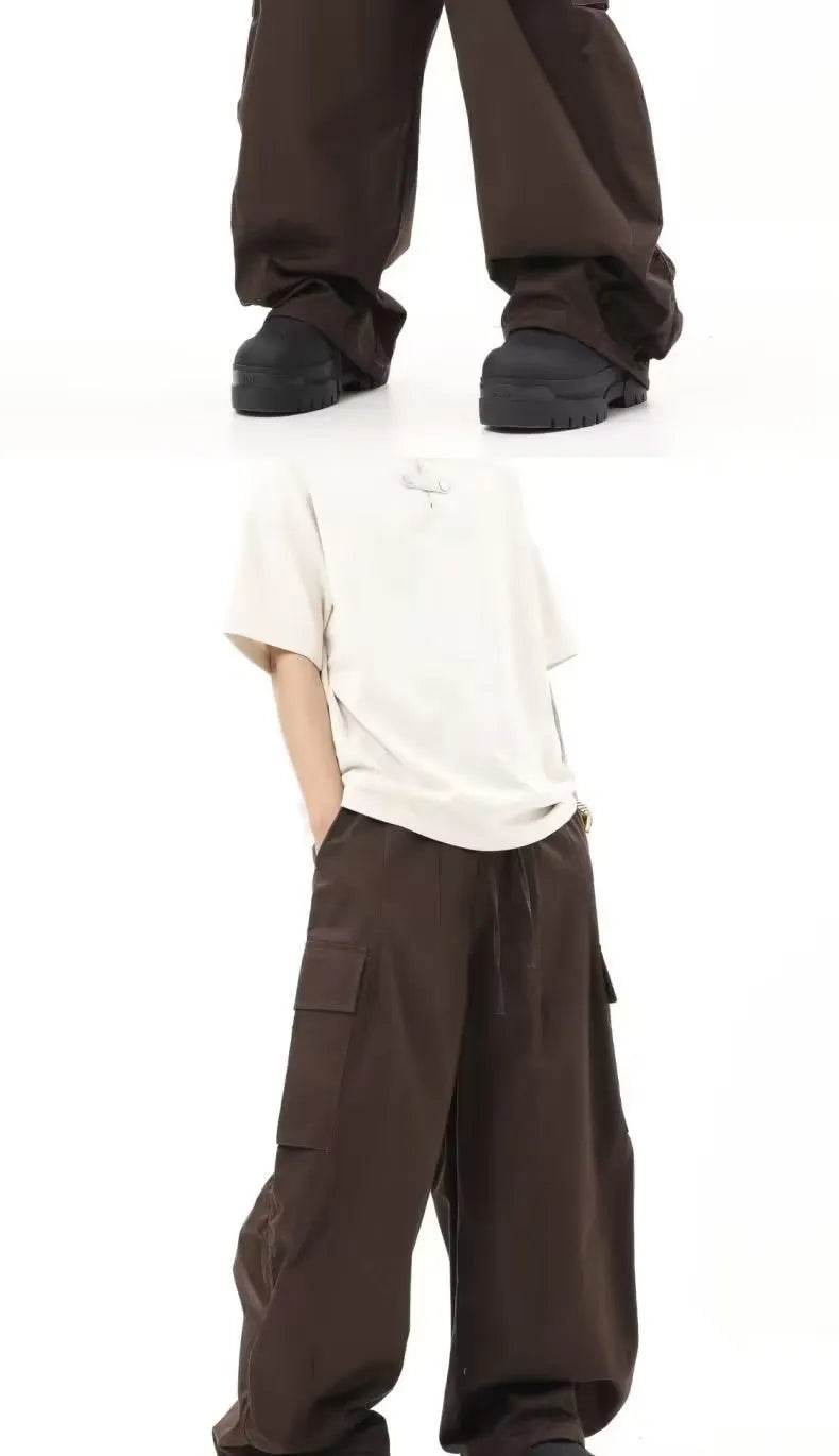 American Vintage Crumpled Multi-pocket Loose Baggy Cargo Pants Men
