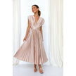 Women's V-Neck Pleated Midi Dress – Sleeveless Zip Casual Summer Dress