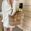 Striped Straw Beach Tote Bag with Tassel – Large Capacity Boho Shoulder Bag | Beige & Brown