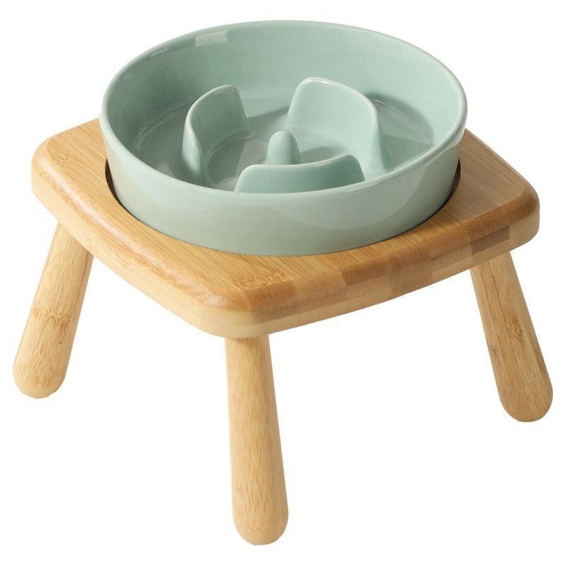 Ceramic Slow Feeder Dog Bowl with Stand, Anti-Choking Tip-Proof