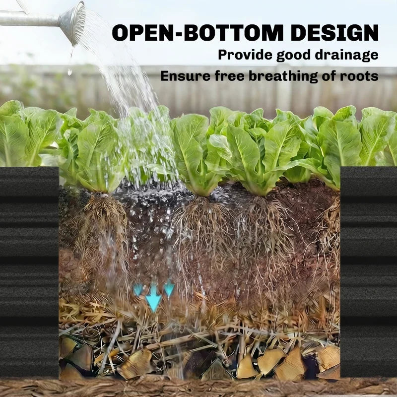 6 x 3 x 1ft Galvanized Raised Garden Bed, Reinforced Outdoor Planter Box with Open Bottom, Black