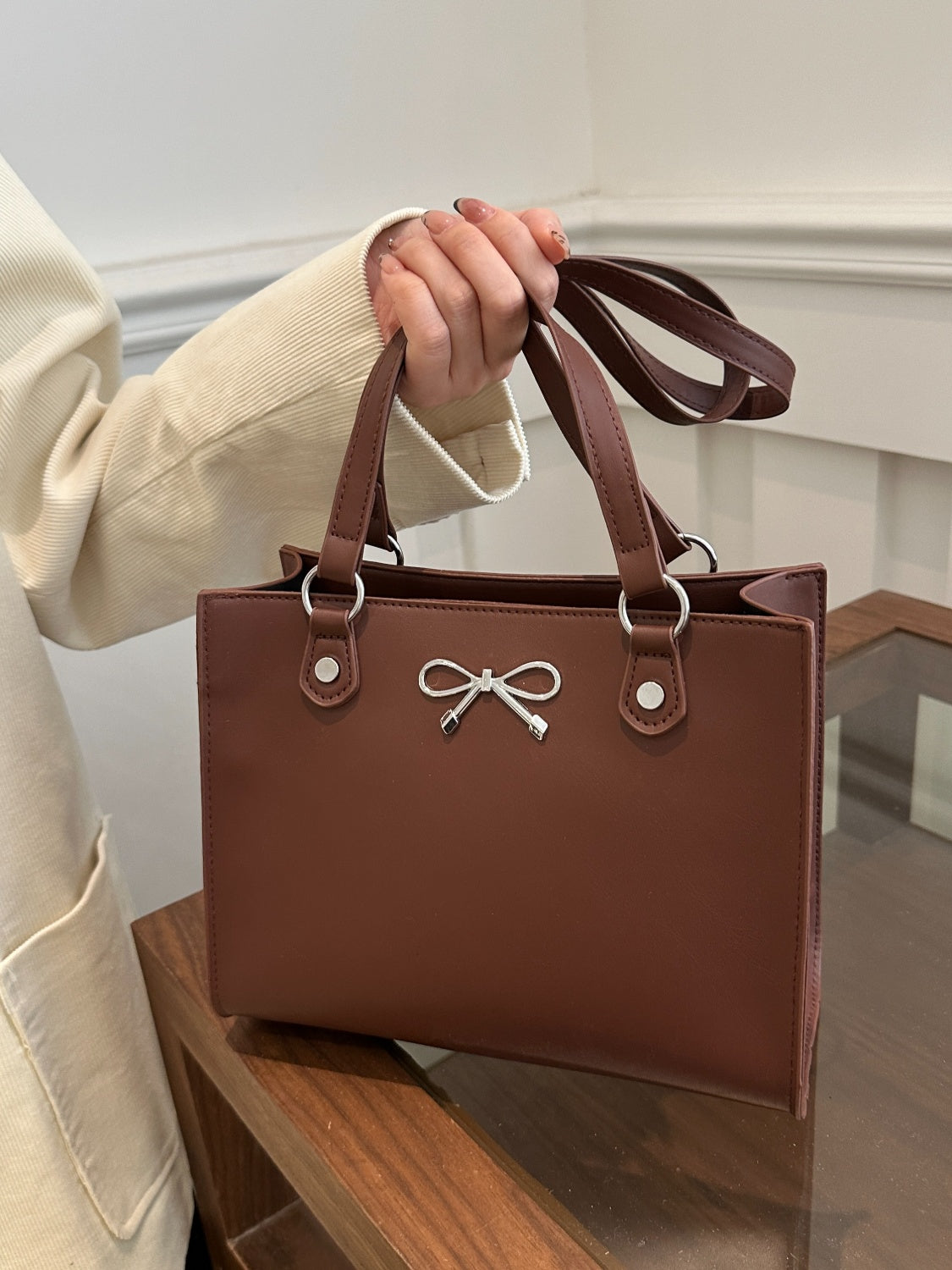 Bow PU Leather Shoulder Bag