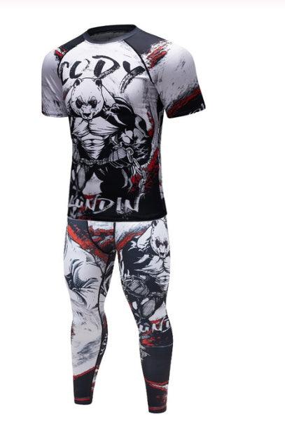 Men’s MMA Compression Rash Guard Set – Anime BJJ Grappling Fight Shorts & Leggings Training Gear