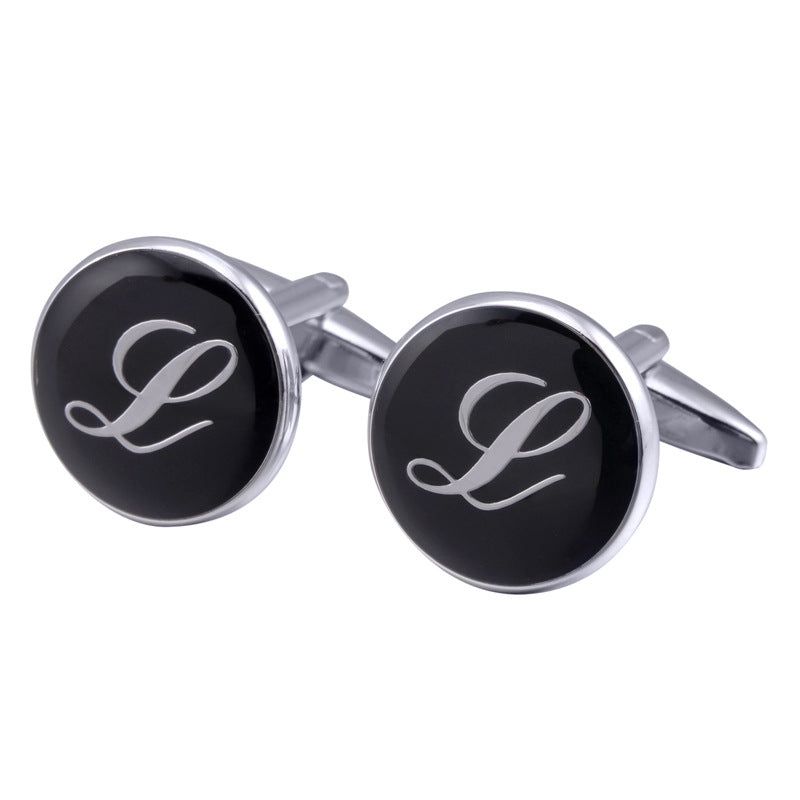 Men's Black Round Enamel Initial Letter Cufflinks – Brass & Crystal Formal Cufflinks A–Y | Canada & USA