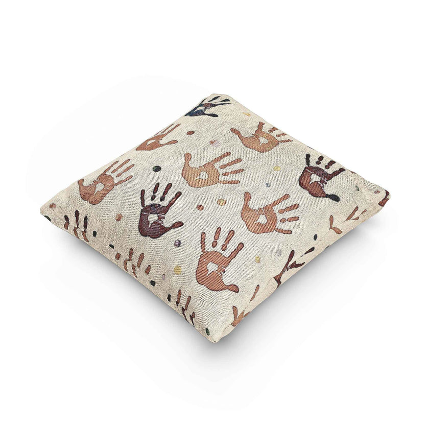 Handprint Pattern Woven Pillow | Boho Tribal Decorative Cushion
