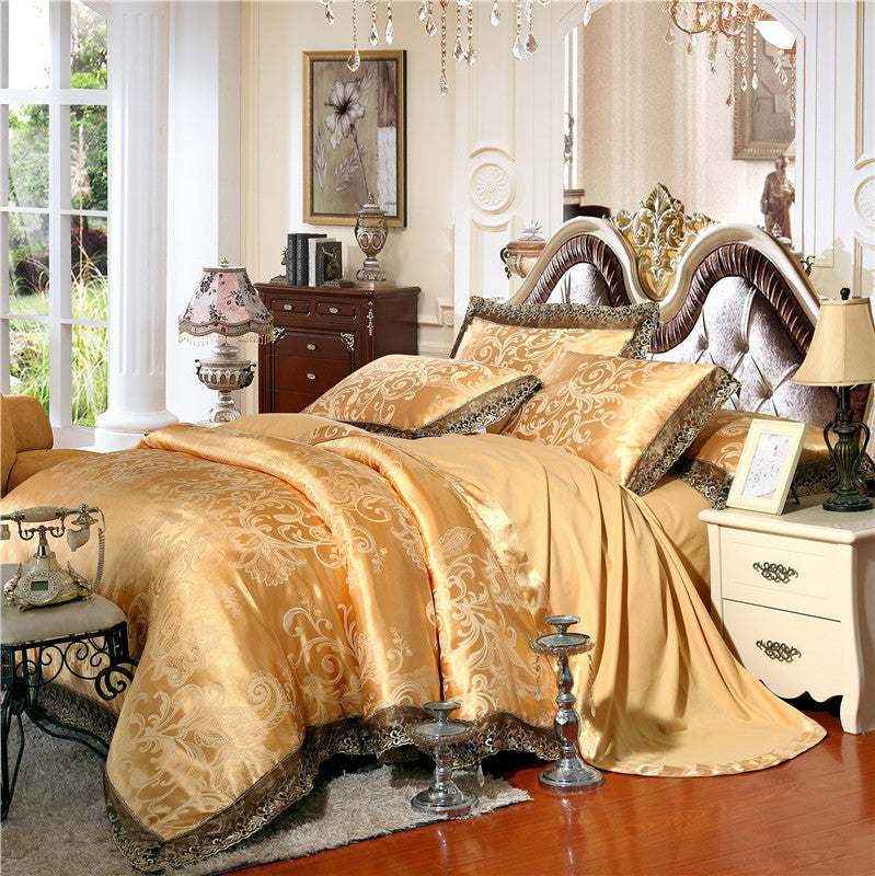 Jacquard Cotton Four‑Piece Luxury Bedding Set – Pure Cotton Duvet Cover & Silk‑Satin Finish Bed Sheet