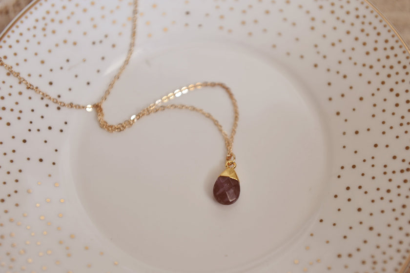 Amethyst Faceted Water Drop Necklace