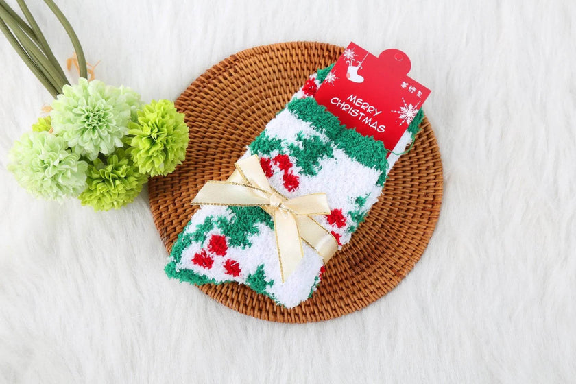 Winter Christmas Stockings Women's Thickened Bow Long Tube Fleece-lined