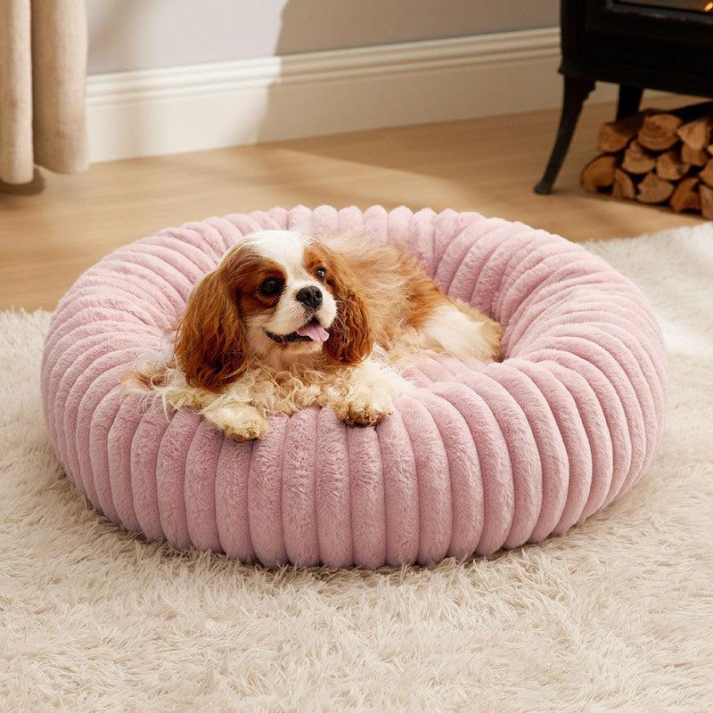 Round Plush Pet Bed – Fluffy Rabbit Fur Cat & Dog Mat, Washable Winter Warm