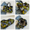 Women's Winter Plush Floral Shoulder Bag – Large Tote Handbag (White & Decor)