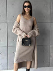 Women 2pcs Winter outfit set  Long dress Cashmere Long Cardigan Jacket