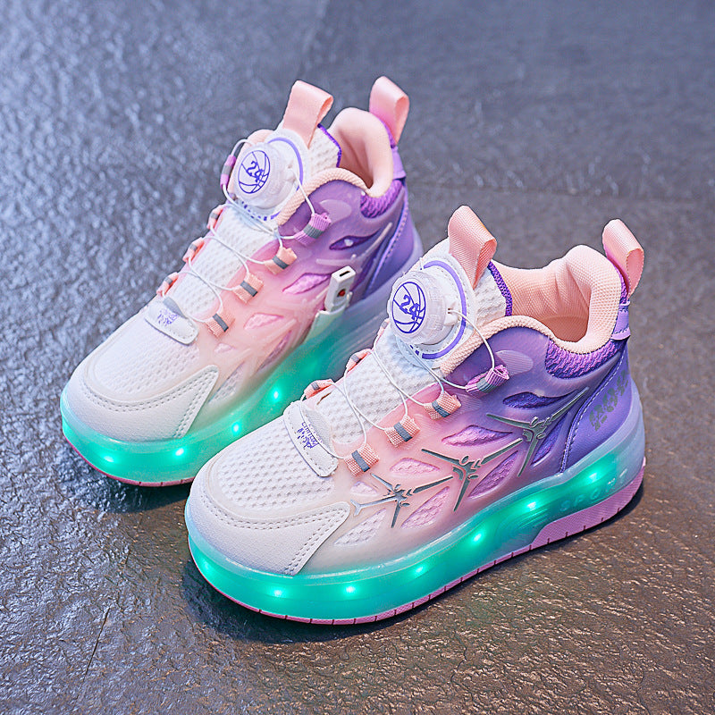 Kids Flash LED Knob Roller Skating Shoes – Light-Up Sneakers for Boys & Girls