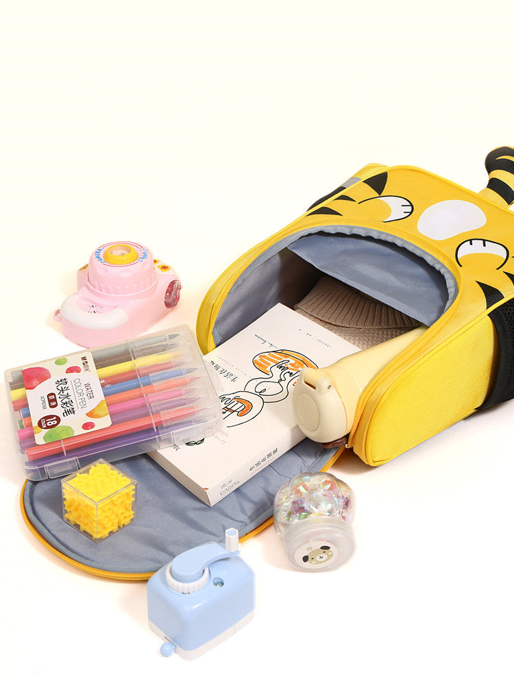 Cartoon Tiger Kids Backpack – 3D Cute School Bag for Toddlers & Children (Yellow)