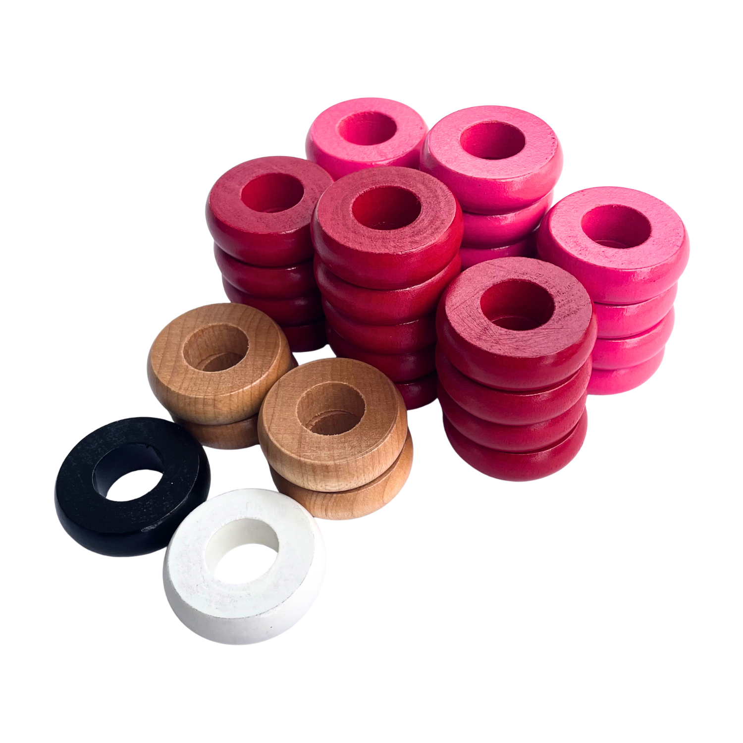 32 Red and Pink Carrom / Pichenotte / Croquignole Rings - (Red / Pink / Natural / Black / White) - Anneaux De Pichenottes - Game Accessories / Accessoires De Jeu