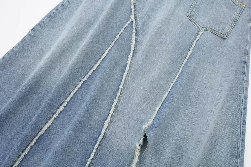 Fashionable Asymmetric High Waist Midi Denim Split Skirt
