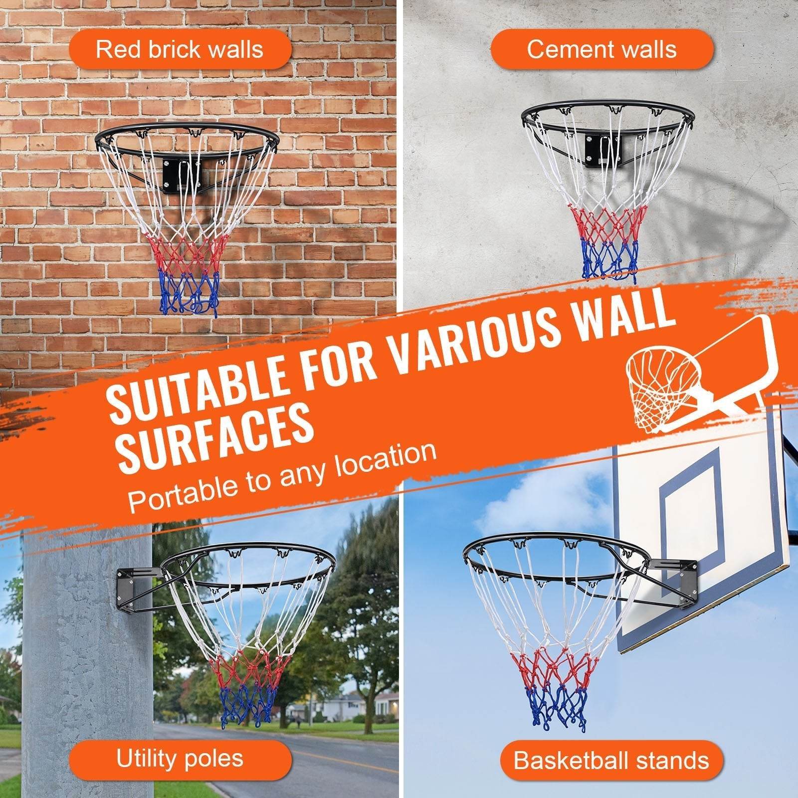 Wall Mounted Basketball Hoop – Heavy Duty Q235 Flex Rim with Net