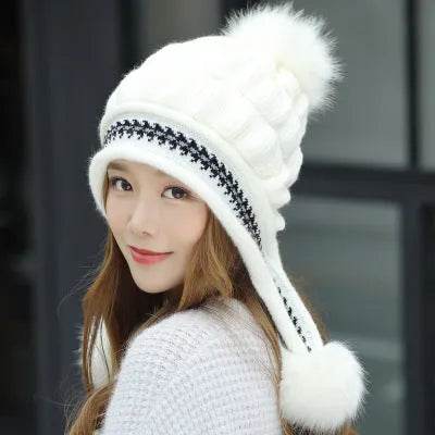 Women Cozy Knit Fleece-Feel Beanie With Ear Flaps Winter Hat Perfect For Skiing & Outdoor Activities