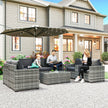 Patio Furniture Set, Cushions, Sofa, Loveseat, Storage Table, Gray