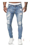 Slim fit Ripped Straight leg denim Jean Pant trousers for men