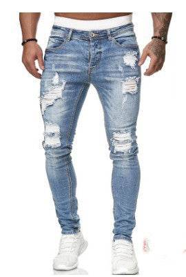 Slim fit Ripped Straight leg denim Jean Pant trousers for men