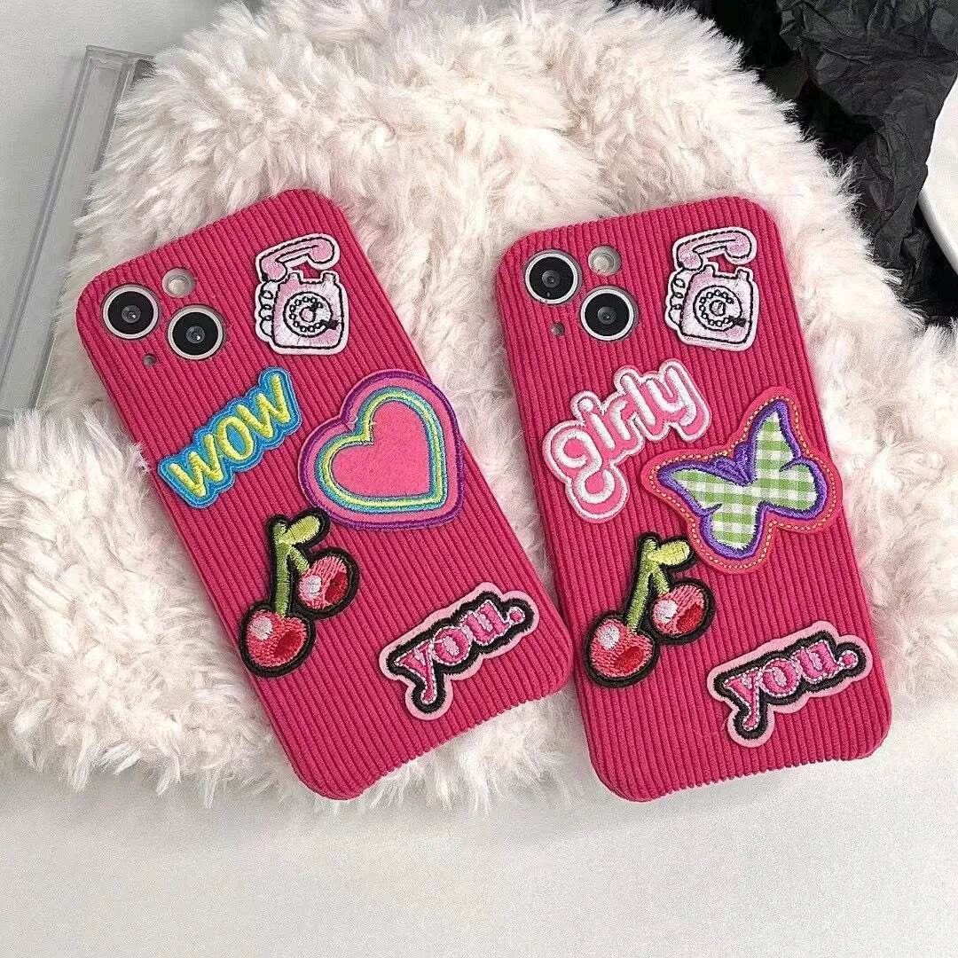 Embroidered Love Cherry Patch iphone Case women