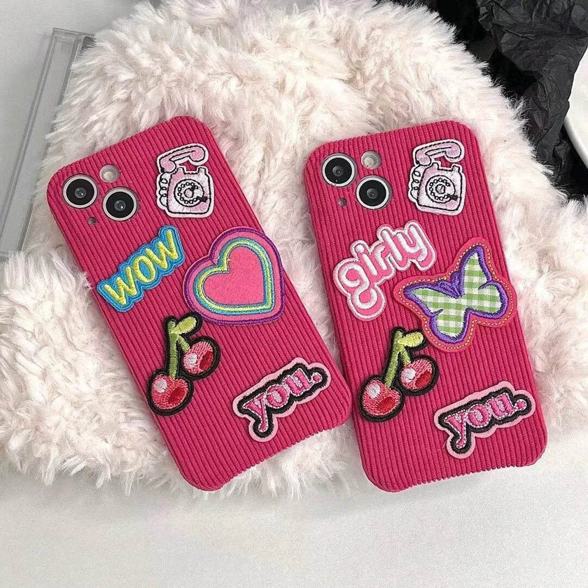 Embroidered Love Cherry Patch iphone Case women