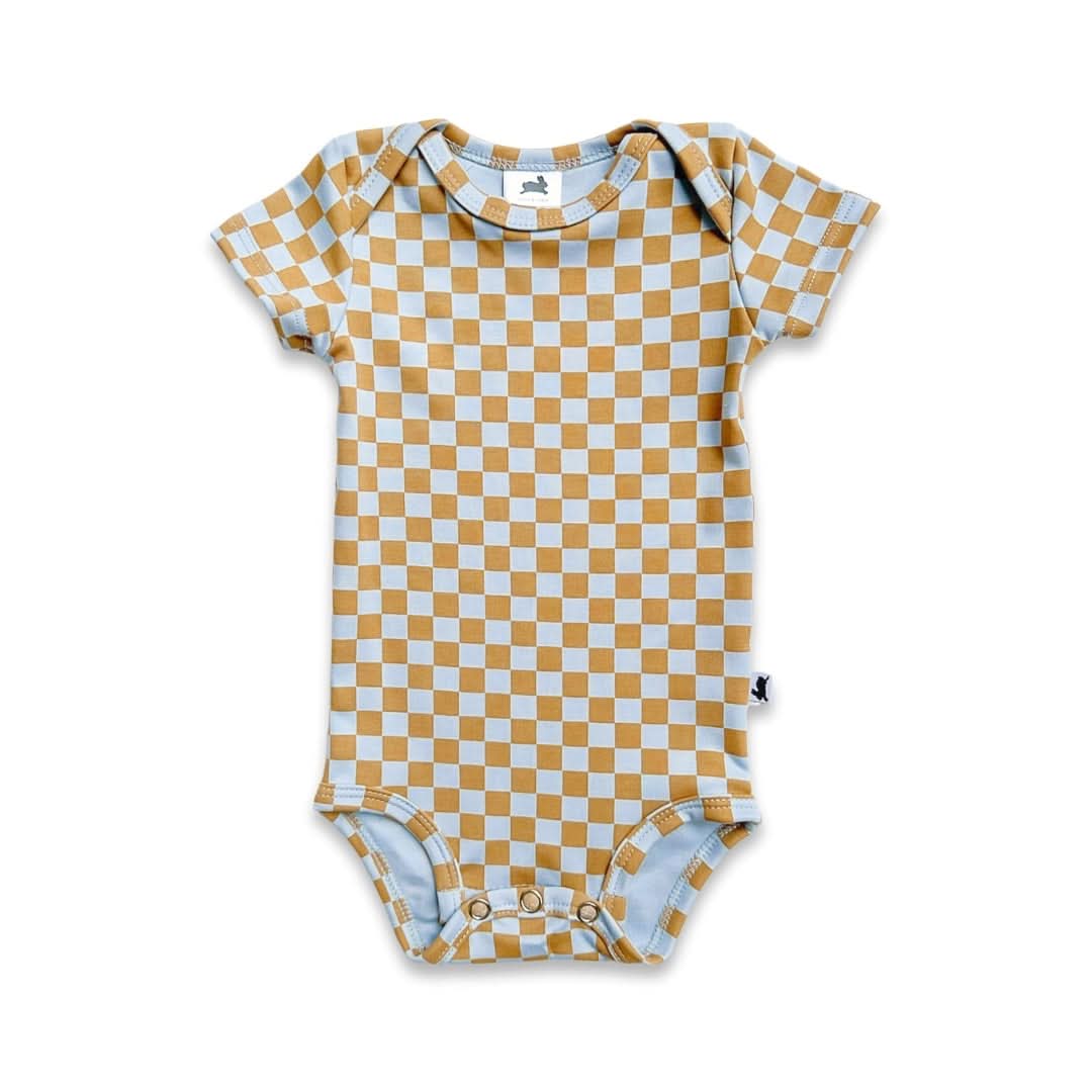 Baby Short Sleeve Bamboo Onesie | Orange Smilies