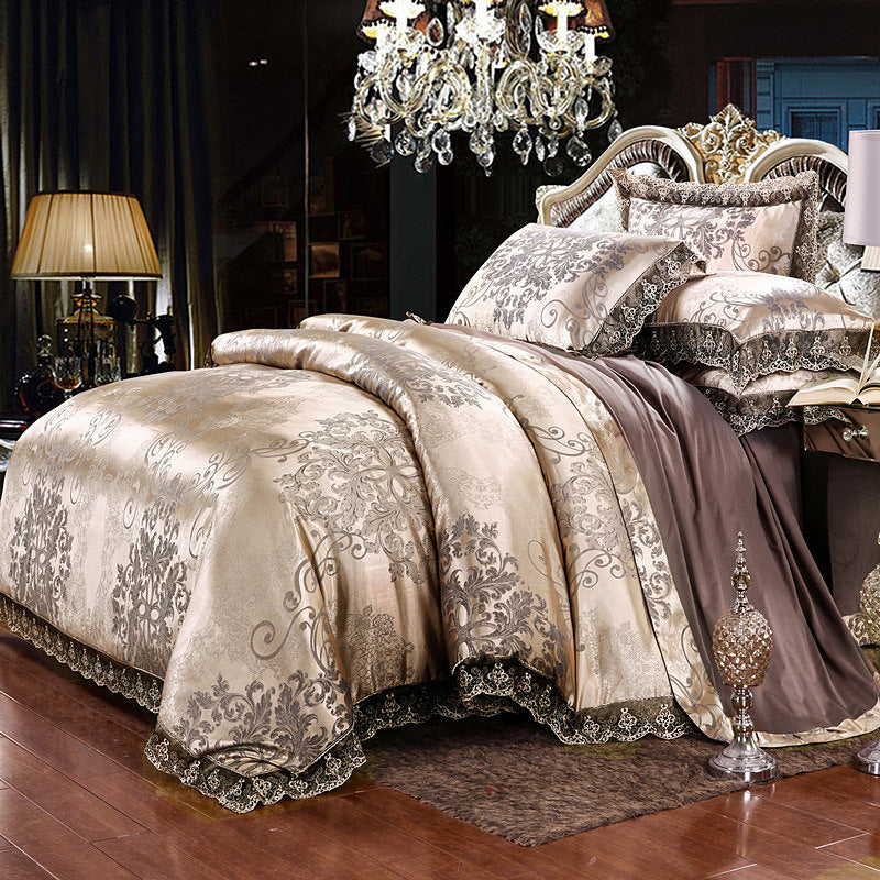 Jacquard Cotton Four‑Piece Luxury Bedding Set – Pure Cotton Duvet Cover & Silk‑Satin Finish Bed Sheet