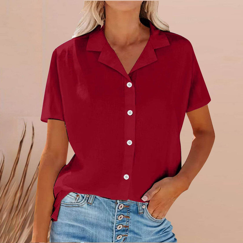 Women's Linen Casual Shirt – Short Sleeve Lapel Top for Spring & Summer (S–XXL, 6 Colors)