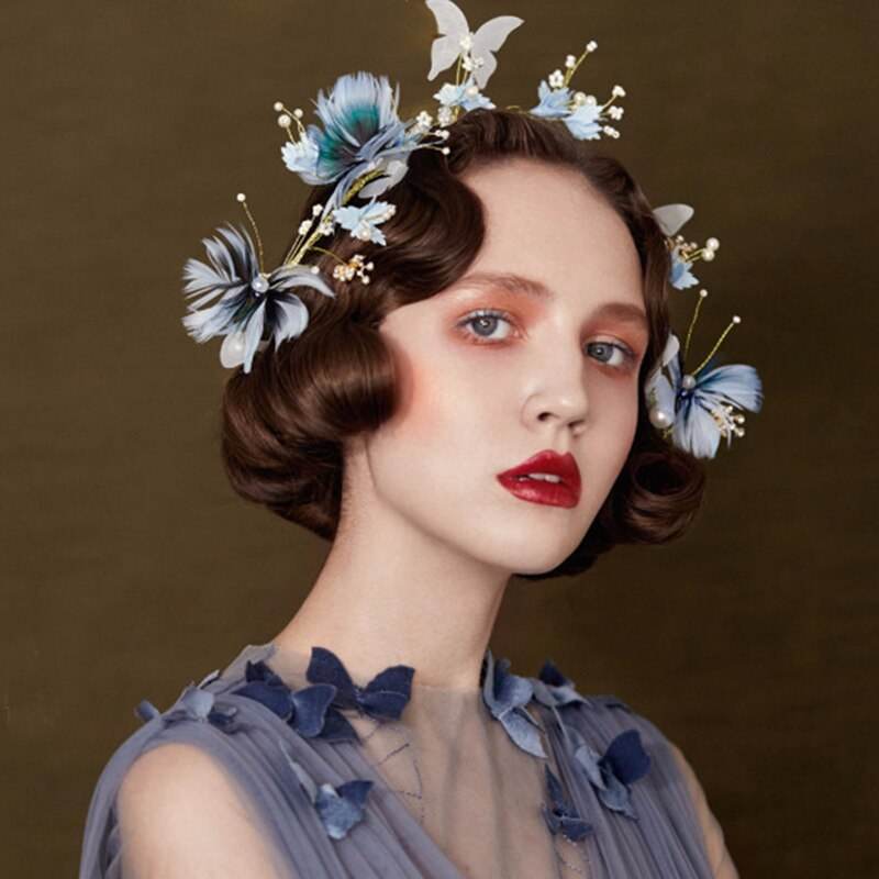 Bridal Wedding Hair Accessories Flower Headband Blue