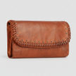 MET Women’s Leather Wallet. Tri-Fold Clutch Organizer with Studded and Whipstitch Detail